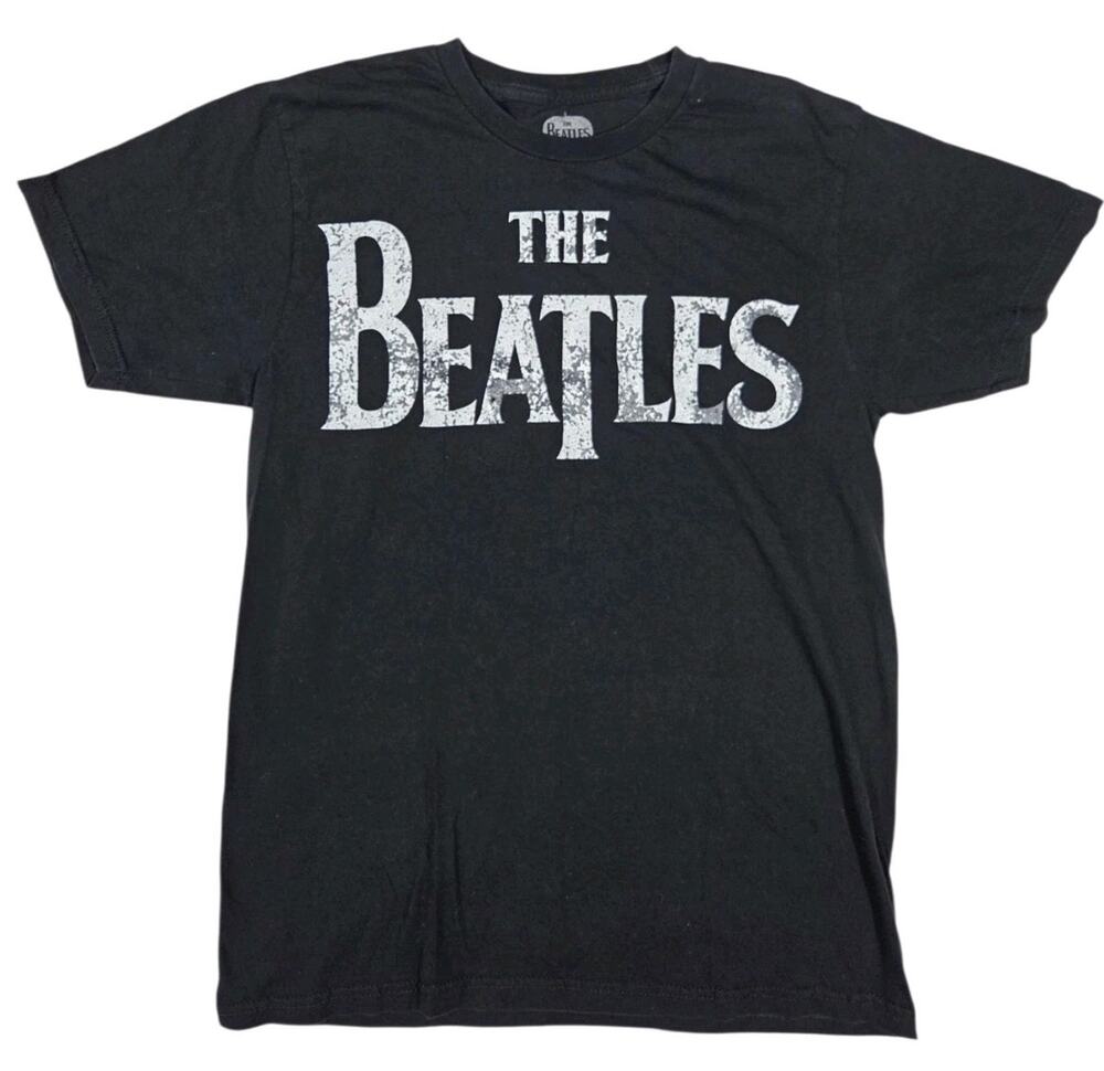 The Beatles Band Shirt Spellout Classic Rock Streetwear Black Graphic Tee Large